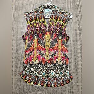 Colorful Tribal Print Sleeveless Blouse